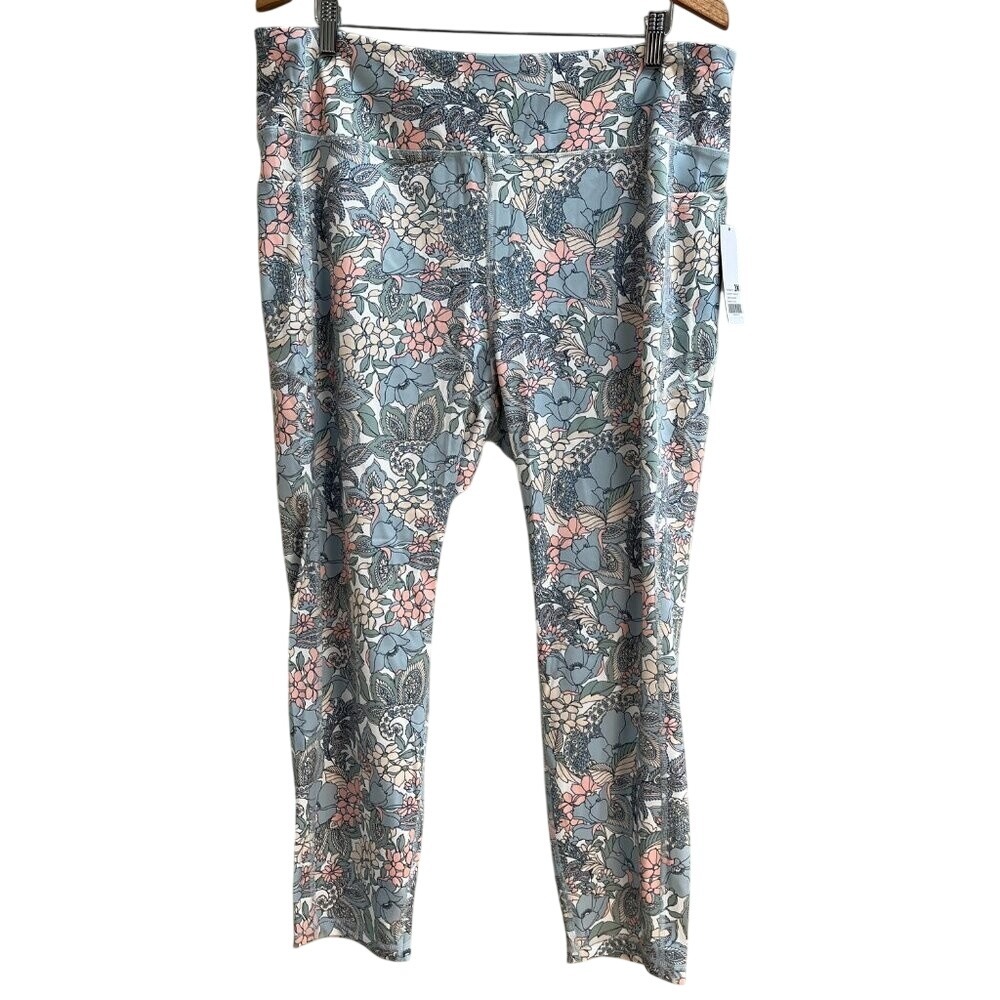 NEW Tahari Sport Womens‎ Floral Active Crop Leggings Pockets 3X